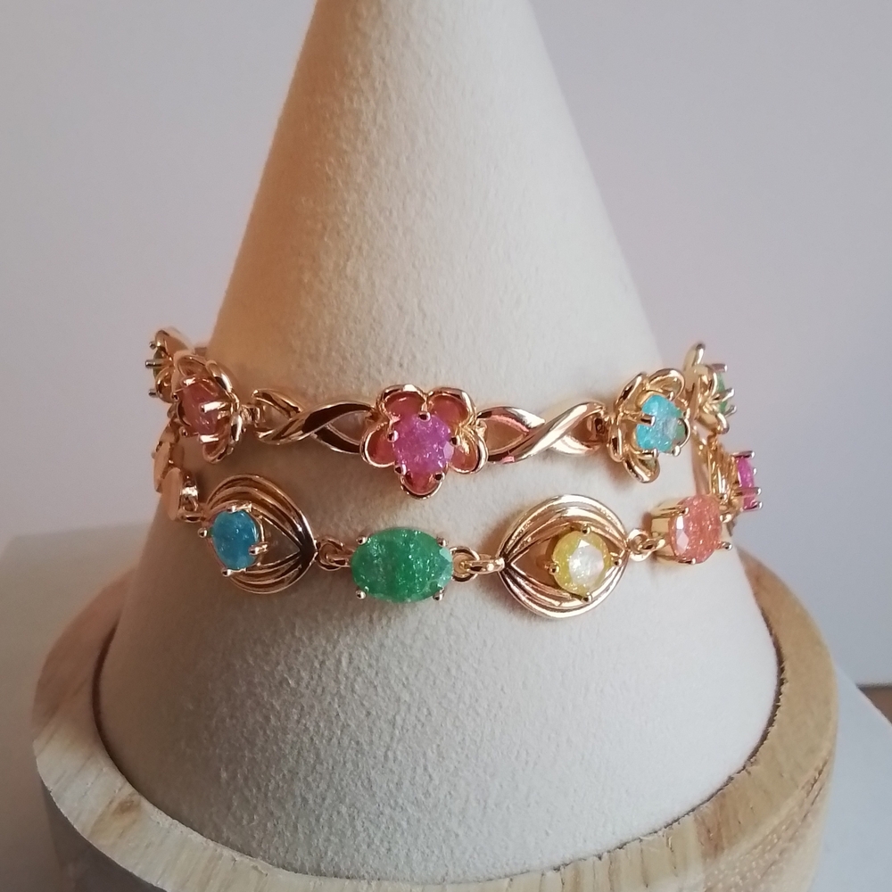 Pretty Bird Rose Gold Bracelets with Galaxy Candy Gems, Set Of 2